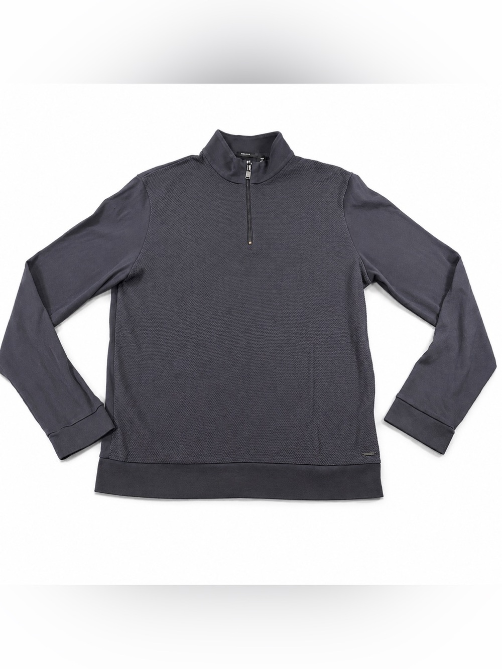 BOSS Hugo Boss Waffle Knit Pullover Quarter ¼ Zip - Grey Black - Men's S Small